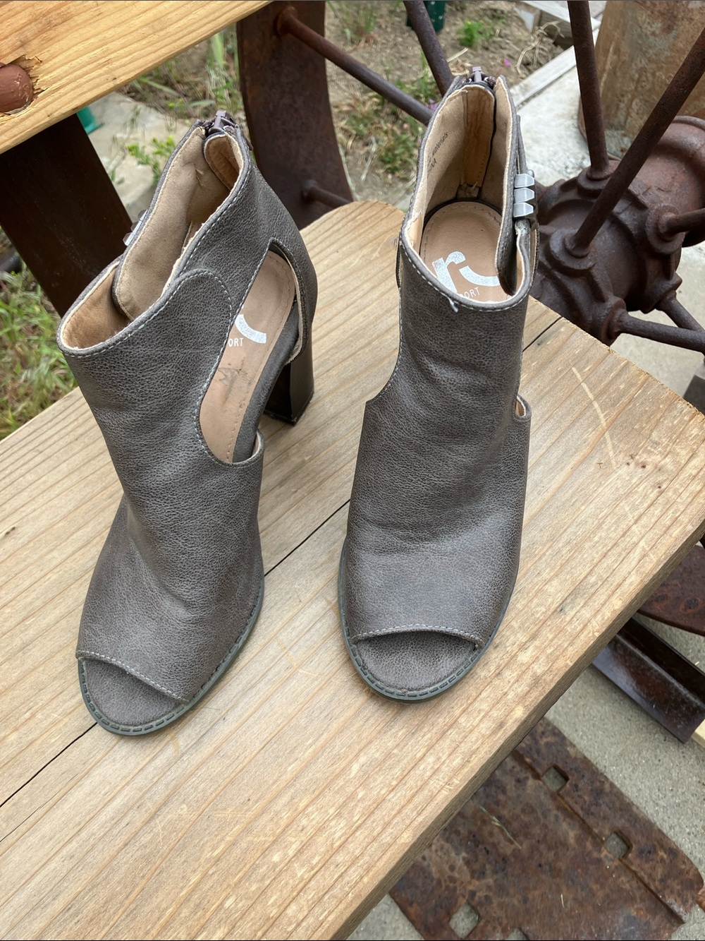Report Tan Open-Toe Cutout High-Heel Booties, zipper back